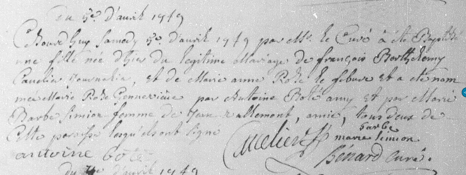 Bapteme de Marie Rose Genevieve Cavalier 1749 a Rouen