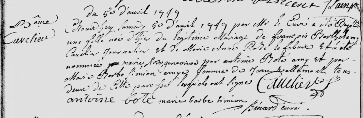 Bapteme de Marie Rose Genevieve Cavalier 1749 a Rouen