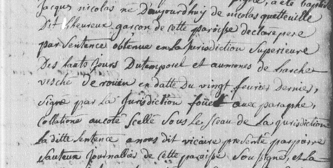 2.Extrait de l'acte de baptême de Jacques Nicolas QUETTEVILLE.jpg