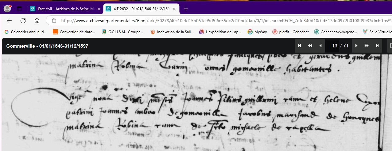1551 10 Janvier Gommerville ° CANU Johannes de Guillemi et........ Hélène - Copie.JPG